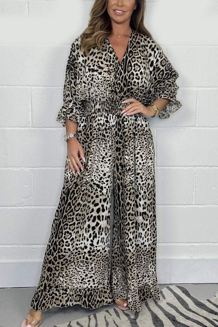 🔥🐆Utolsó napi akció👗Leopárdmintás alkalmi bő jumpsuit